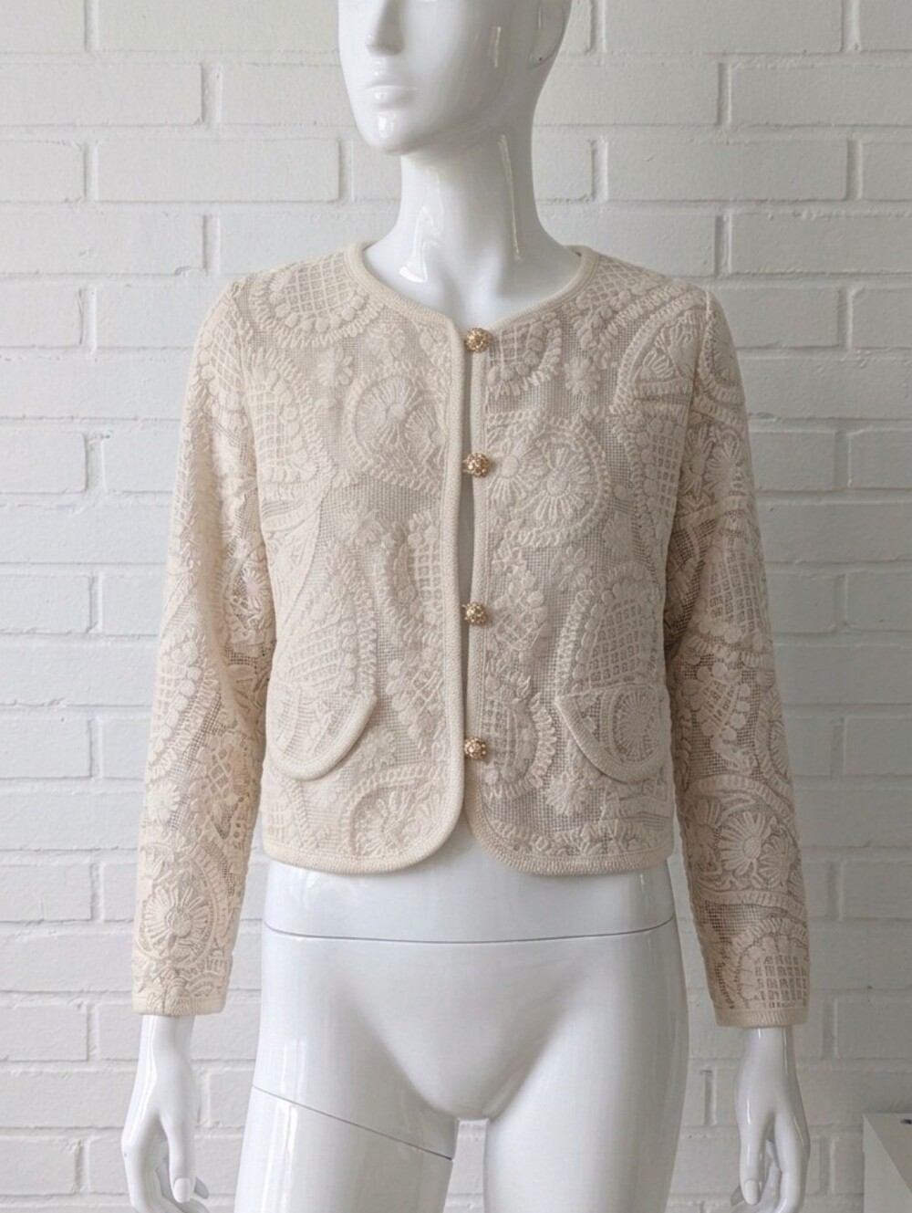 Nwot Crochet Lace Jacket - Ivory Boho Chic Romantic Cropped Blazer - Size s